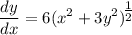 \displaystyle \frac{dy}{dx} = 6(x^2 + 3y^2)^\big{\frac{1}{2}}