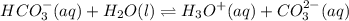 $HCO_3^-(aq) + H_2O(l) \rightleftharpoons H_3O^+(aq) + CO_3^{2-}(aq)$