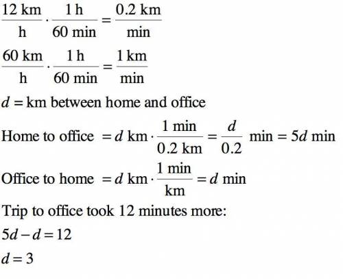 on a particular day, a man spent 12 minutes more driving to his office than driving home. His averag