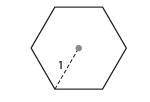 What is the area of a regular hexagon with a distance from its center to a vertex of 1 cm? (Hint: A
