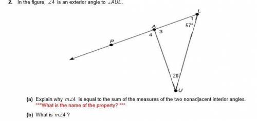 2. In the figure, is an exterior angle to . (a) Explain why is equal to the sum of the measures of t