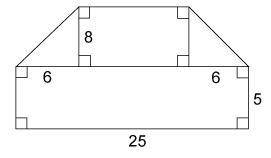 The figure is made up of 2 rectangles and 2 right triangles. What is the area of the figure? A. 173