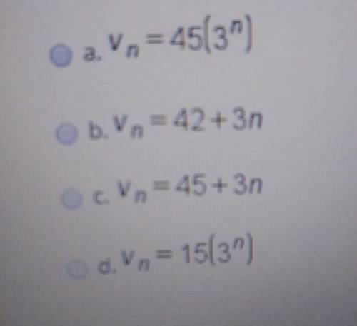 Find an explicit formula for the sequence given by the recursive definition v_n = 3v_n-1, v_1 = 45