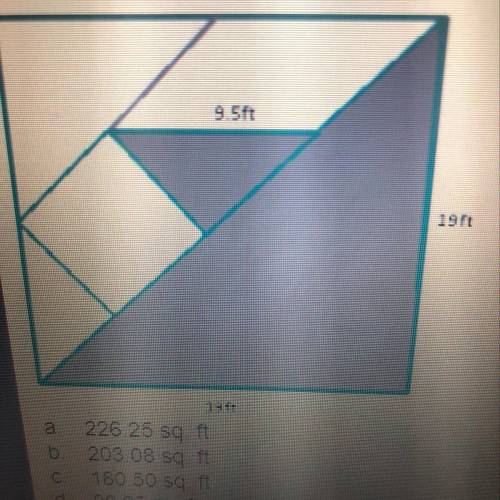 Find the area of the shaded region. The base and the height of the smaller shaded right triangle are