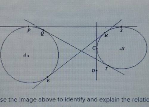 Use the image above to identify and explsin the relationship between the segments and circles A and