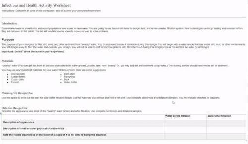 Infections and Health Activity Worksheet Instructions: Complete all parts of this worksheet. You wil