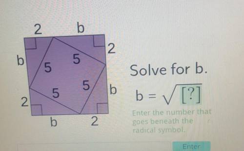 Solve for b b = ?Enter the number that goes beneath the radical symbol.