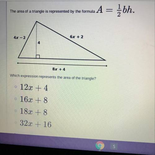 Which expression represents the area of the triangle?