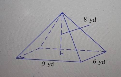 Find the volume or this rectangular pyramid.Be sure to include the correct unit in your answer.