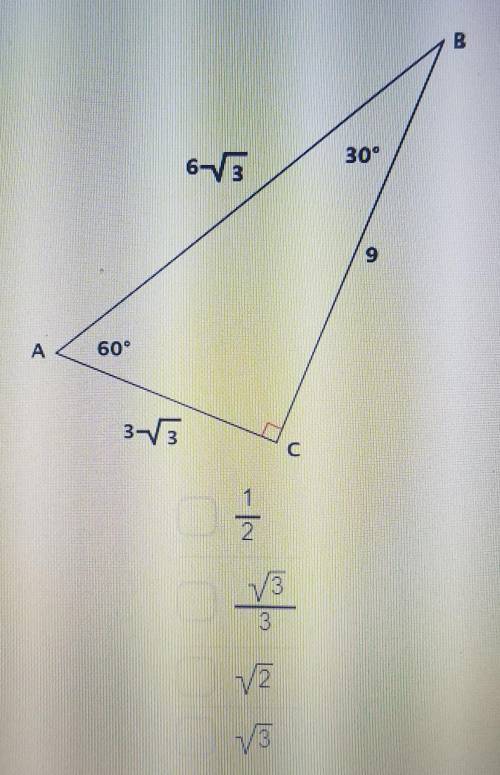 Using the right triangle below find the cosine of angle A.