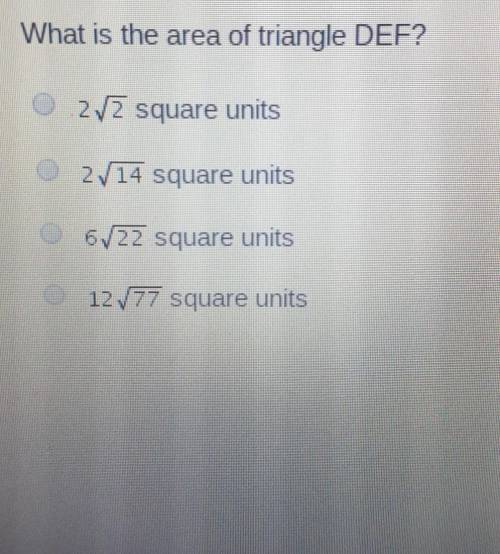 What is the area of triangle DEF?2/2 square units2/14 square units6722 square units12/77 square unit