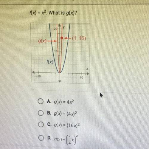 F(x) = x^2. What is g(x)? g(x) A. g(x) = 4x² B. g(x) = (4x)2 C. g(x) = (16x)2 D. g(x) = (1/4x)^2
