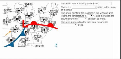 Review question The warm front is moving toward the . There is a sitting in the center of the map. T