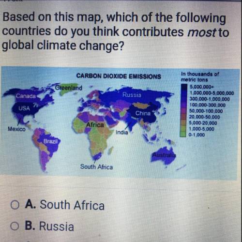 Based on this map, which of the following countries do you think contributes most to global climate
