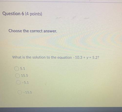 What is the solution to the equation -10.3+y=5.2
