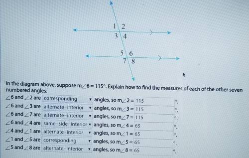 In the diagram above, suppose mz6= 115°. Explain how to find the measures of each of the other seven