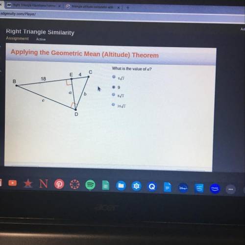 Applying the geometric mean (altitude) theorem. What is the value of a?