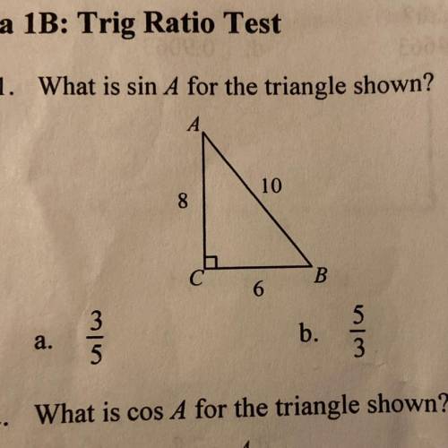 How do I solve for what is sin A for the triangle shown