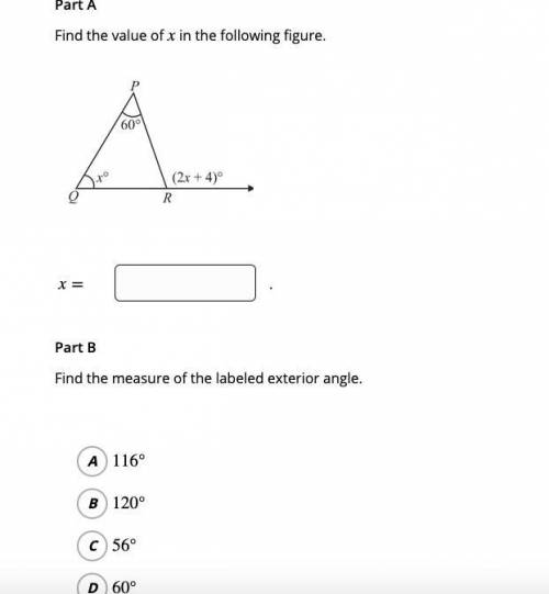 PLEASE ANSWER 20 POINTS Find the value of x  then Find the measure of the labeled exterior angle.