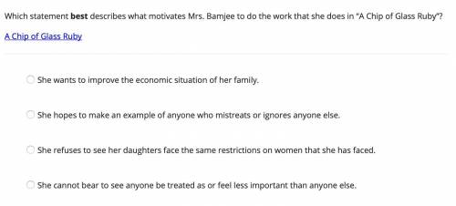 16) Please help, Which statement best describes what motivates Mrs. Bamjee to do the work that she d