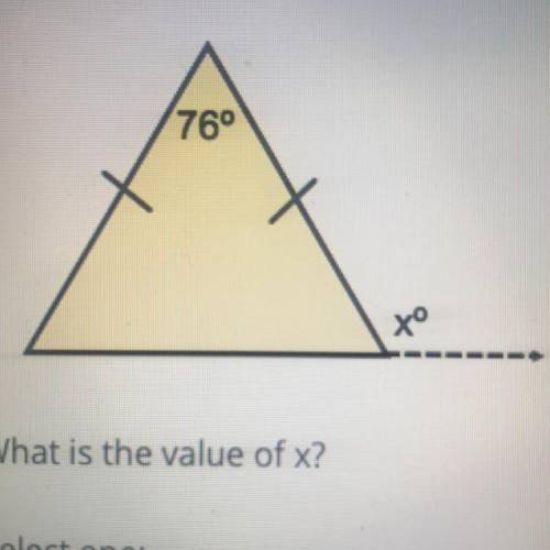 What is the value of x? A.128o B.138o C.118o