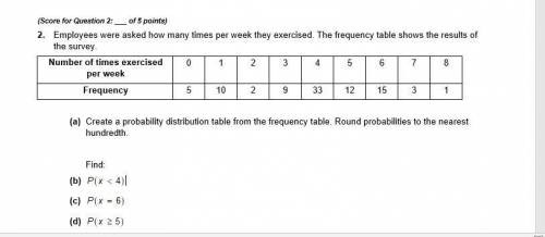 Employees were asked how many times per week they exercised. The frequency table shows the results o