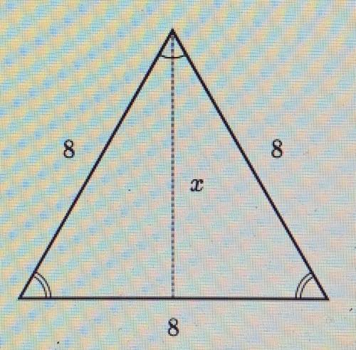What is the value of x in the isosceles triangle shown below.