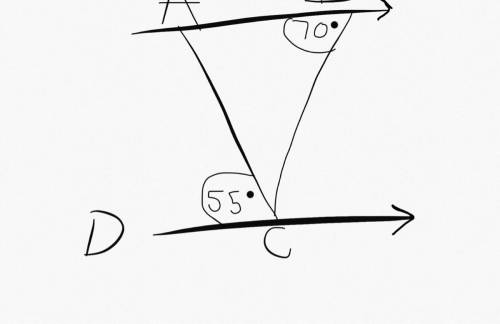 In the diagram AB is parallel to DC.  Angle ABC = 70°  Angle ACD = 55°  Not drawn accurately  Show t