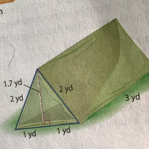 “A tent is in the shape of a triangular prism. About how much canvas, including the floor, is used t