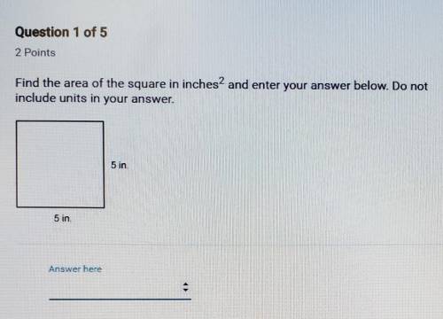 Find the area of the square in inches^2 and enter your answer below. Do not include units in your an