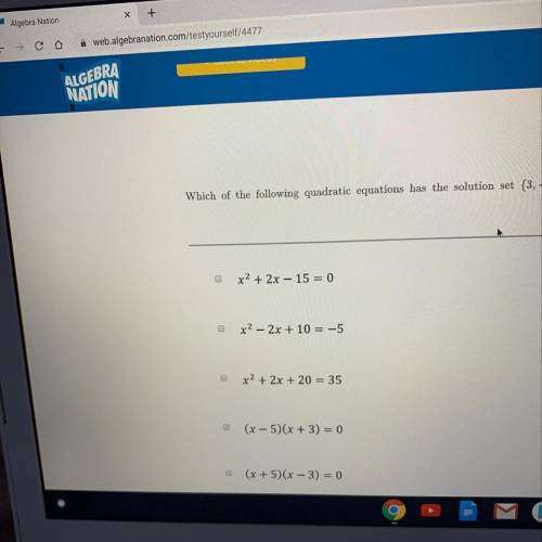 Which of the following quadratic equations has the solution set {3,-5}