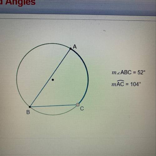 Move point C so the measure of arc AC is 50° What is the measure of ABC?