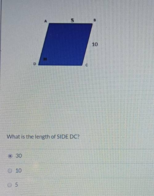What is the length of side dc•30•10•5need the work as well
