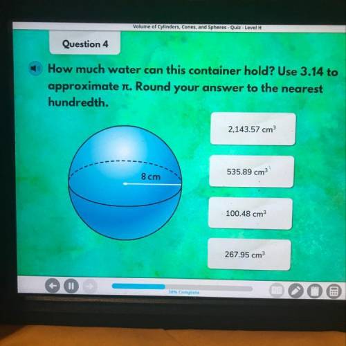 How much water can this container hold? Use 3.14 to approximate pi. Round your answer to the nearest