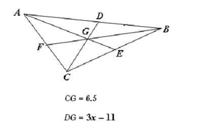 Segments CD, AE, and BF are medians of triangle ABC. What is the value of x? A. x = 3.7 B. x = 4.75