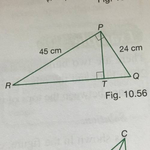 In the figure,ABC is a right-angled triangle.PQ=24cm,PR=45cm and T is a point on QR such that PT丄QR.
