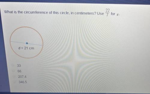 What is the circumference of this circle, in centimeters? Use 7 for x.d = 21 cm