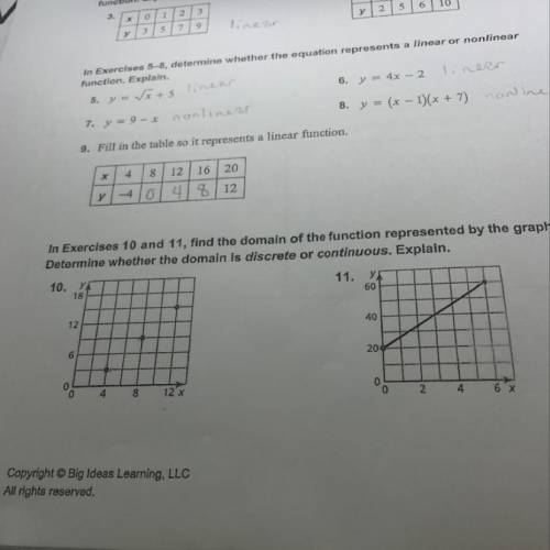 Please I need help for 10 and 11 Exercises 10 and 11, find the domain of the function represented by