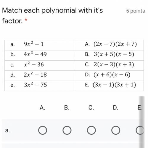 Match each polynomial with it’s factor. HELP ME PLEASE!!!