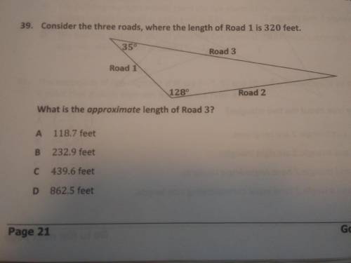 Consider the three roads, where the length of Road 1 is 320 feet. What is the approximate length of