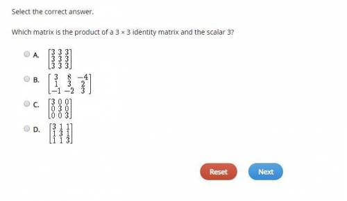 Select the correct answer. Which matrix is the product of a 3 × 3 identity matrix and the scalar 3?