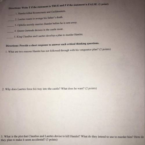 Help on this hamlet questions on all of them please?