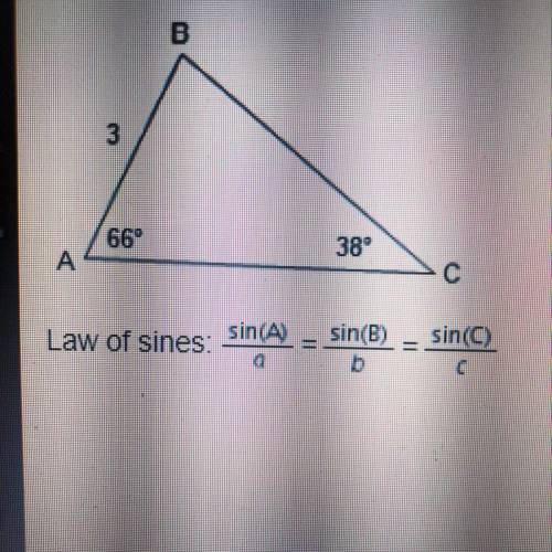 Which expression represents the approximate length of BC? (3) sin(669) sin 39 sin (66°) (3) sin (38°