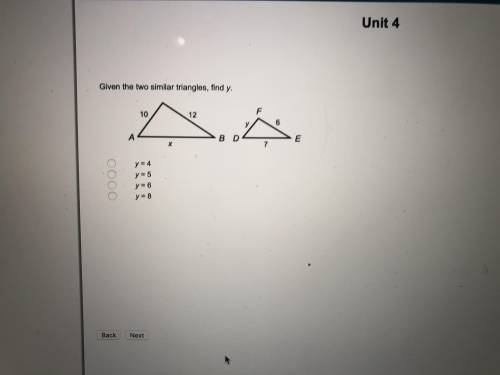 Given the two similar triangles, find y