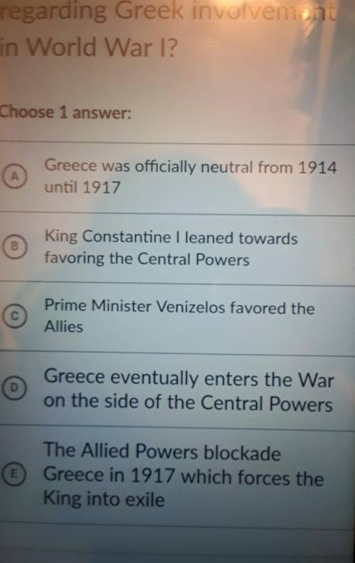 Which statement is not trueregarding Greek involvementin World War I?