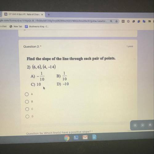 Find the slope of the line through each pair of points