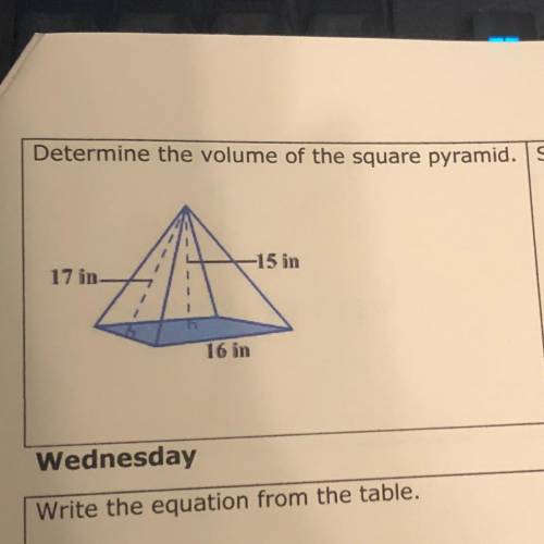 Determine the volume of the square pyramid