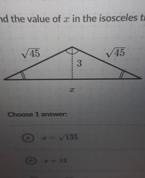Find the value of xin the isosceles triangle shown