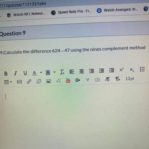 Calculate the difference 624-47 using the nines complement method