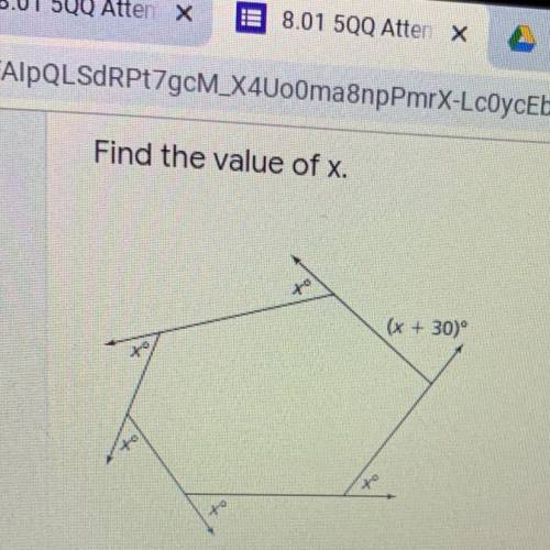 Find the value of x. (x + 30)